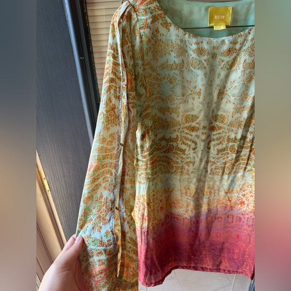 Maeve silk size small shift dress peekaboo sleeves pockets mid length ombré - Picture 3 of 6